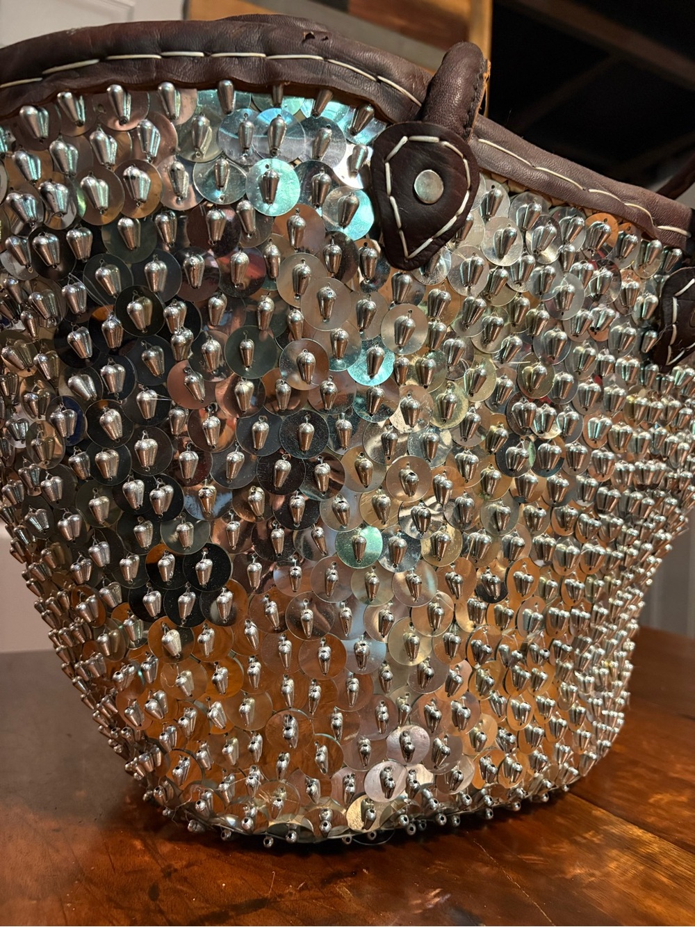 New without tags The Winding Road Handmade Sequin and Bead Moroccan Basket - Picture 2 of 7